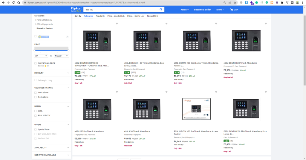 flipkart essl k30 price